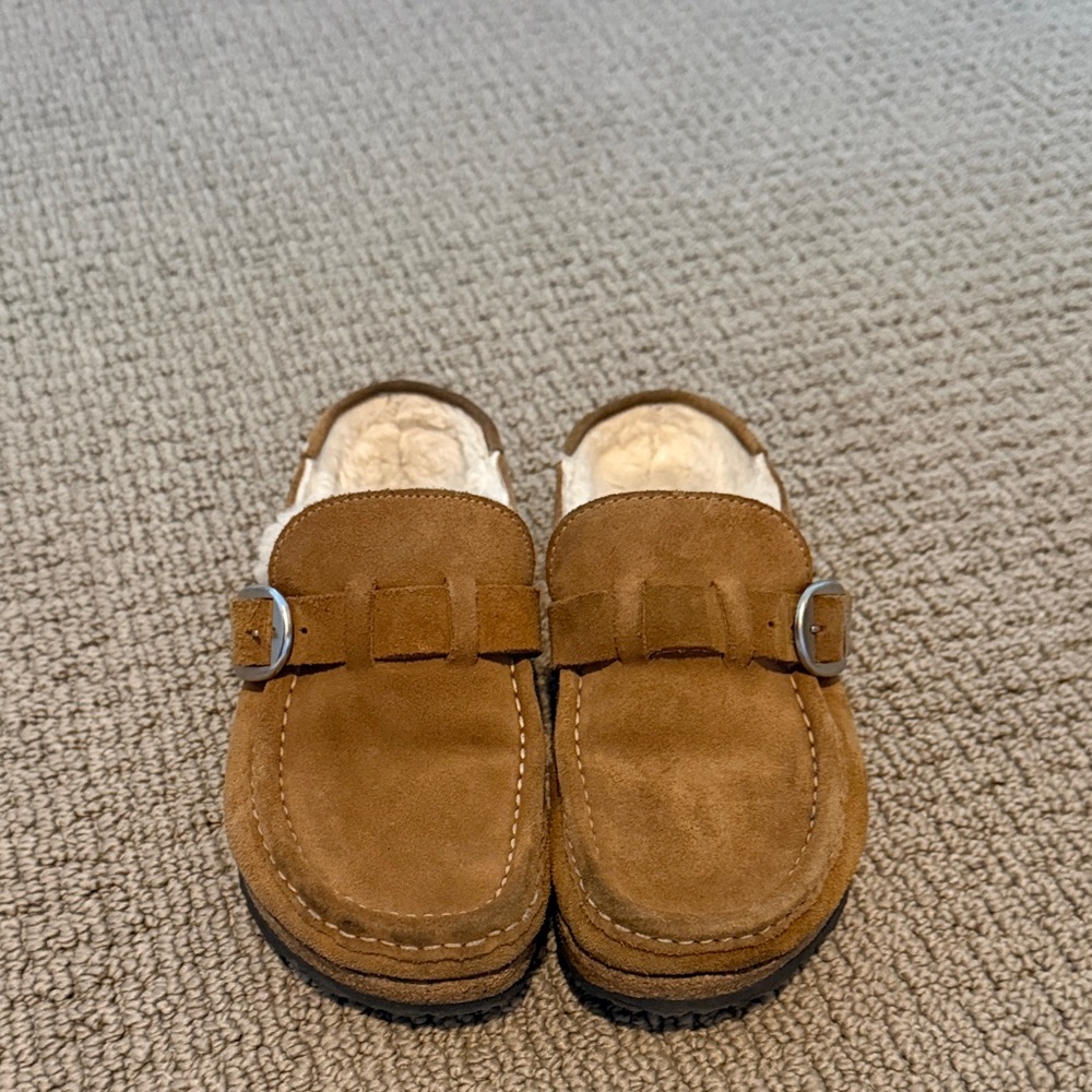 Birkenstock Suede Shearling-Lined Clogs in Brown